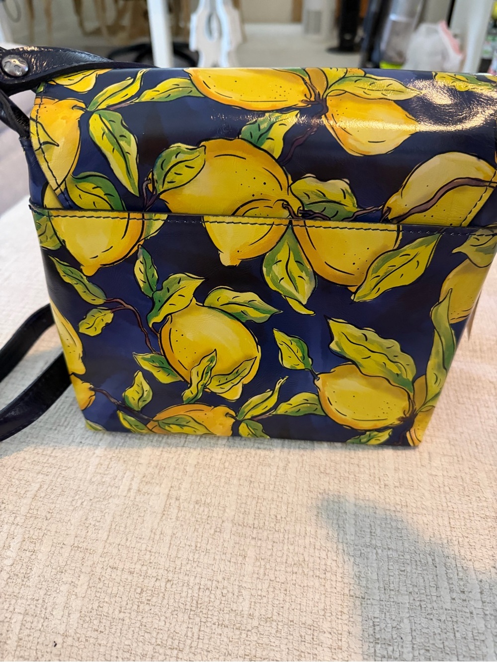 Patricia Nash leather Positano Limon Leandra Flip Crossbody Bag Navy & lemon - Picture 7 of 9